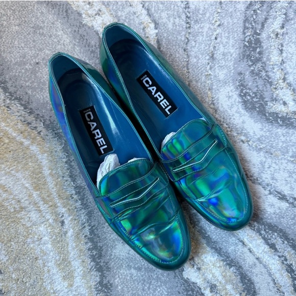 Carel Paris Iridescent Holographic Patent Leather Penny Loafers 39 NEW NWOB - Picture 4 of 6